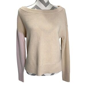 Duffy Cream Color Block Wool Cashmere Chunky Ribbed‎ Knit Sweater Women's XS